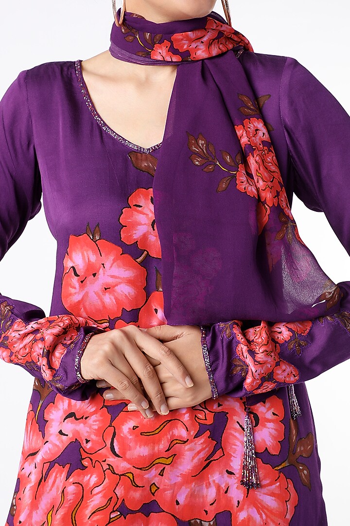 Purple Floral Printed Kurta Set by Adah at Pernia's Pop Up Shop