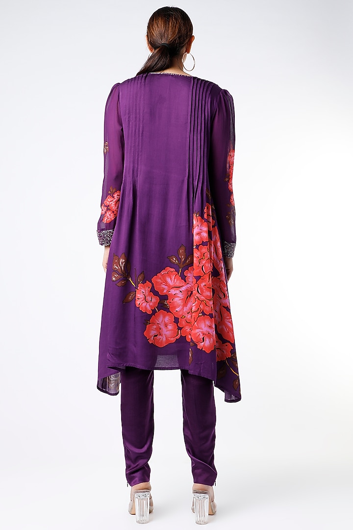 Purple Printed & Embroidered Kurta Set by Adah at Pernia's Pop Up Shop