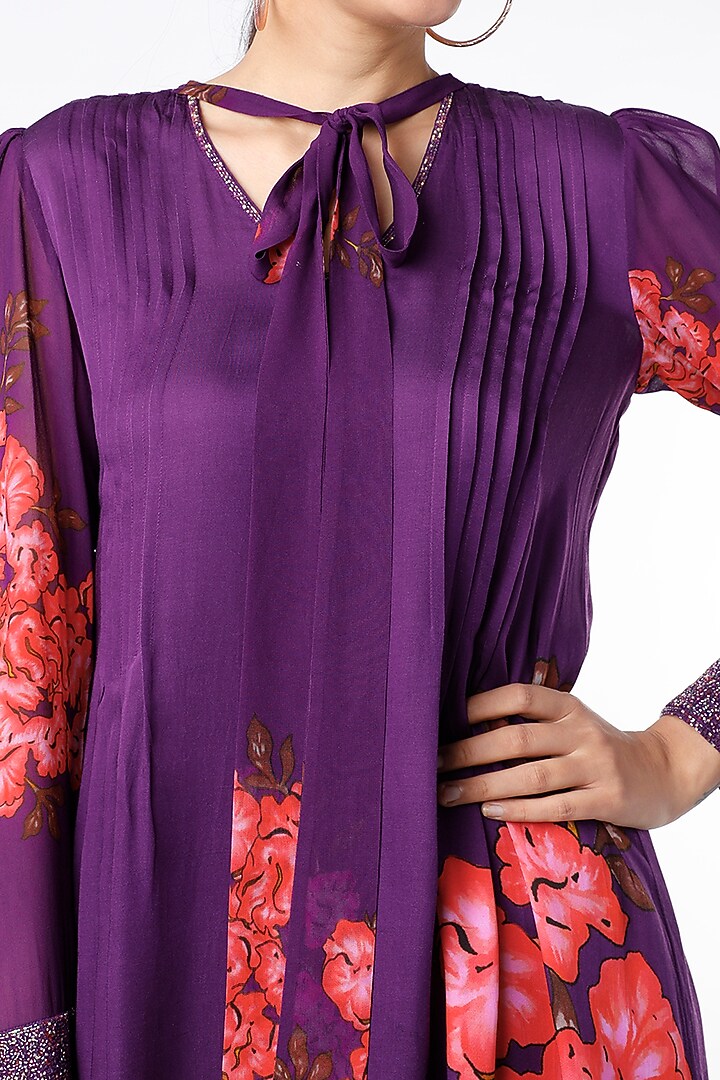 Purple Printed & Embroidered Kurta Set by Adah at Pernia's Pop Up Shop