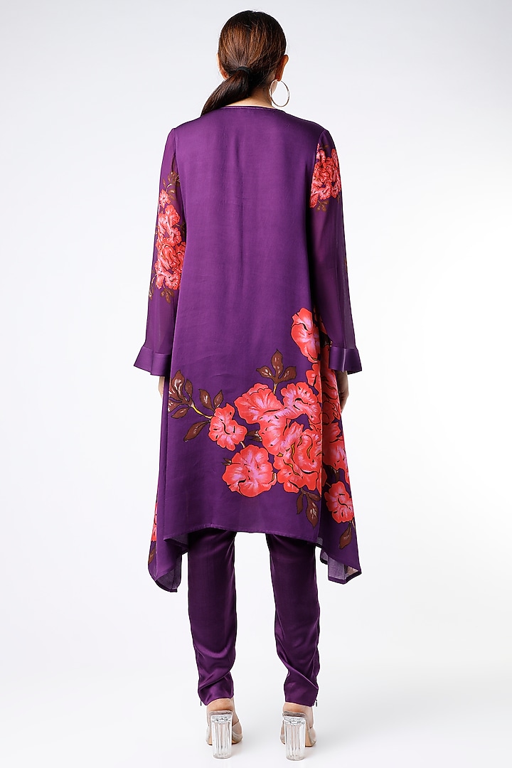 Purple Floral Printed Kurta Set by Adah at Pernia's Pop Up Shop