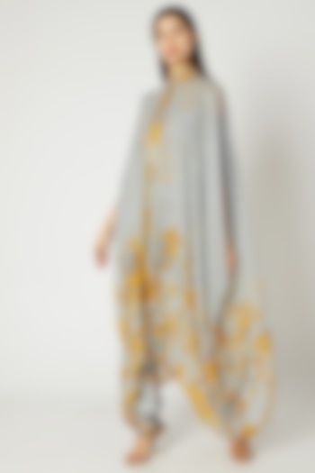 Grey Printed Embroidered Cape Set by Adah
