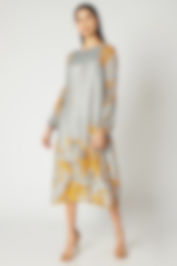 Grey & Yellow Printed Embroidered Tunic by Adah at Pernia's Pop Up Shop