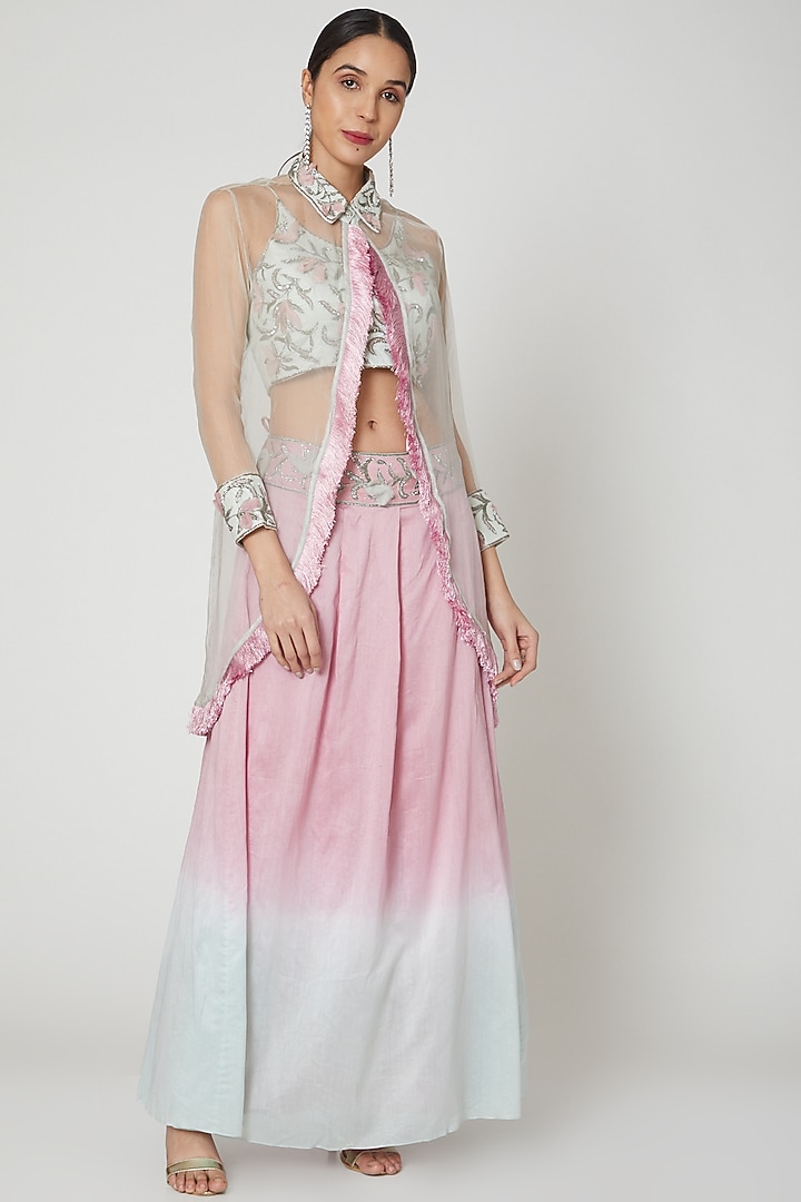 Powder Blue & Purple Embroidered Skirt by Adah at Pernia's Pop Up Shop