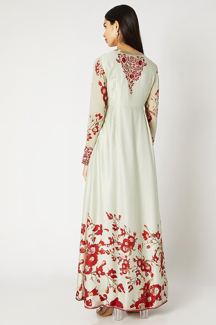 Mint Green & Red Embroidered Wedding Anarkali Set by Adah at Pernia's Pop Up Shop