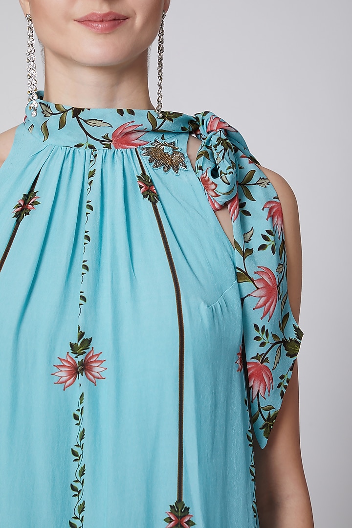 Turquoise Printed A-Line Tunic by Adah at Pernia's Pop Up Shop