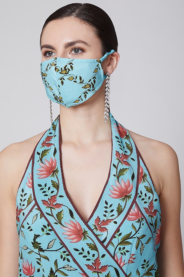 Turquoise Floral Printed Mask by Adah