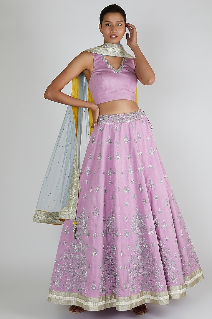 Purple Embroidered Wedding Lehenga Set by Adah at Pernia's Pop Up Shop