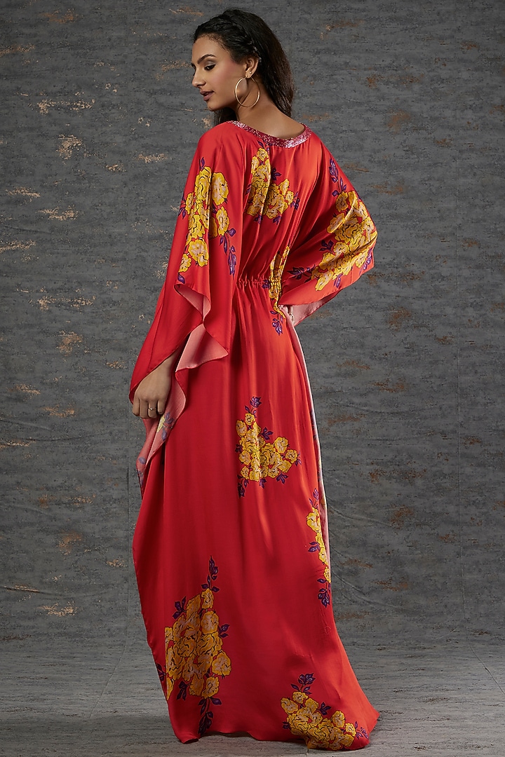 Red Floral Printed Kaftan by Adah at Pernia's Pop Up Shop
