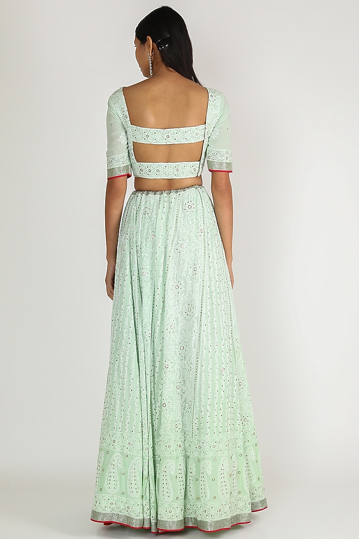 Mint Embroidered Wedding Lehenga Set by Adah at Pernia's Pop Up Shop