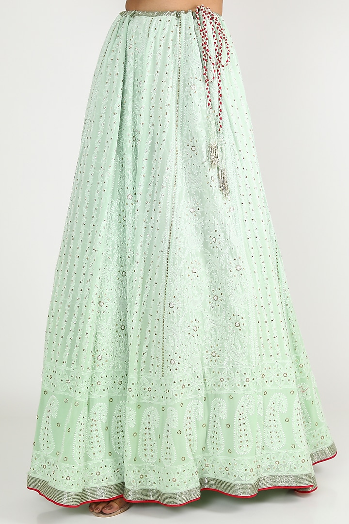 Mint Embroidered Wedding Lehenga Set by Adah at Pernia's Pop Up Shop