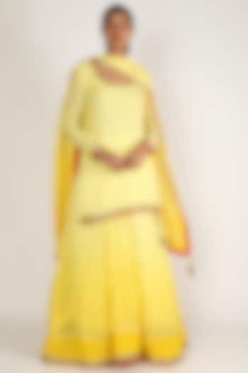 Yellow Embroidered Sharara Set by Adah