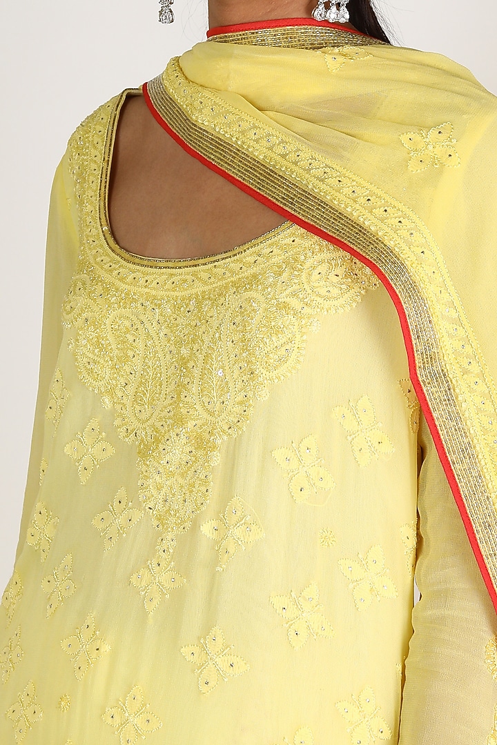 Yellow Embroidered Bridal Sharara Set by Adah at Pernia's Pop Up Shop