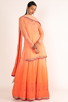 Orange Embroidered Sharara Set by Adah-SHOP BY STYLE
