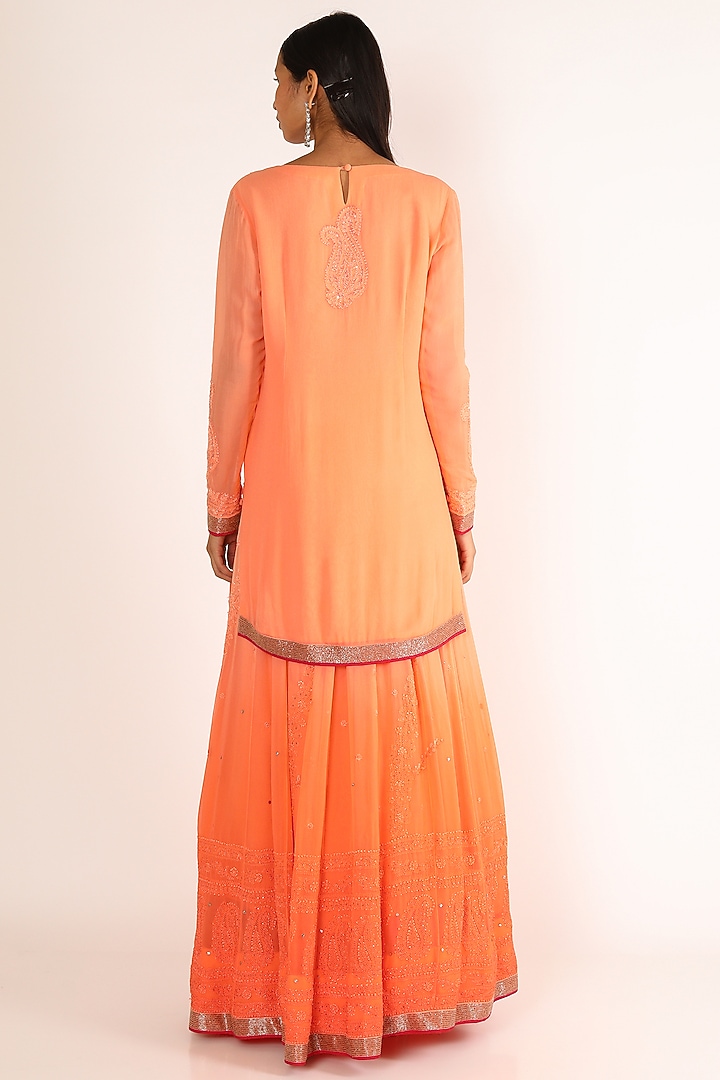 Orange Embroidered Bridal Sharara Set by Adah at Pernia's Pop Up Shop
