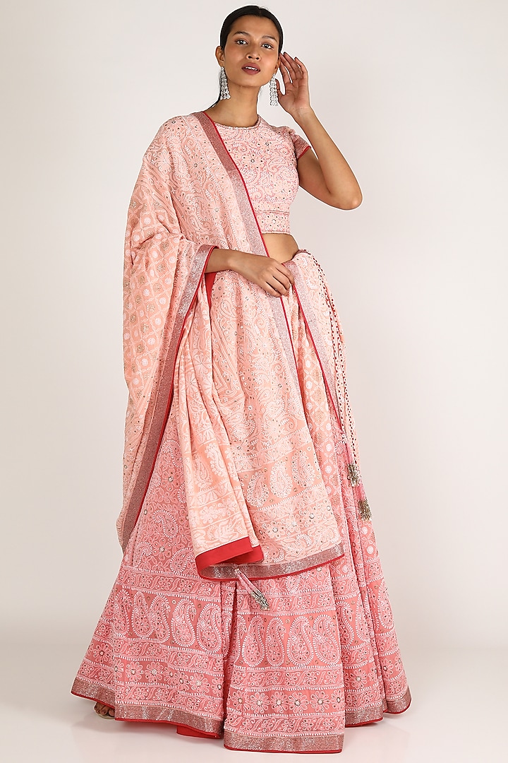 Blush Pink Embroidered Lehenga Set by Adah