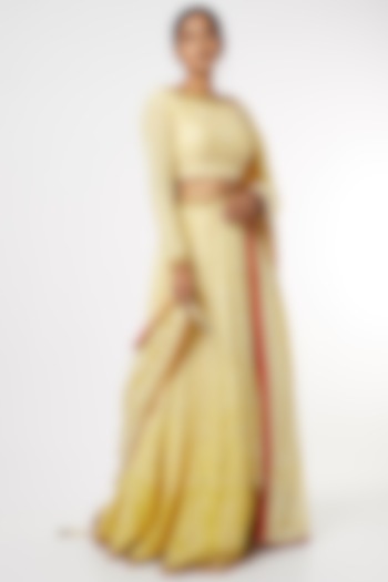 Yellow Embroidered Bridal Lehenga Set by Adah at Pernia's Pop Up Shop