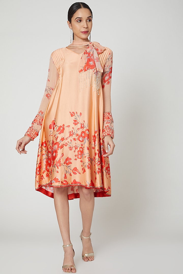 Peach & Red Sequins Embroidered Tunic by Adah