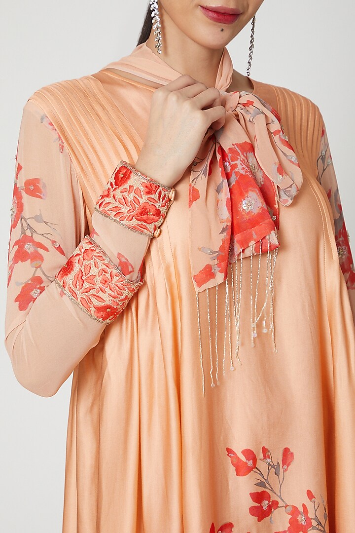 Peach & Red Sequins Embroidered Tunic by Adah at Pernia's Pop Up Shop