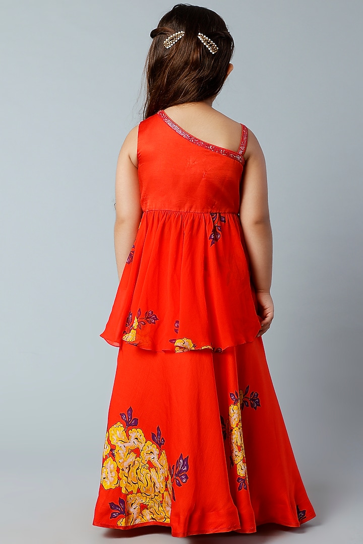 Red Georgette Embroidered Lehenga Set For Girls by Adah Kidswear at Pernia's Pop Up Shop