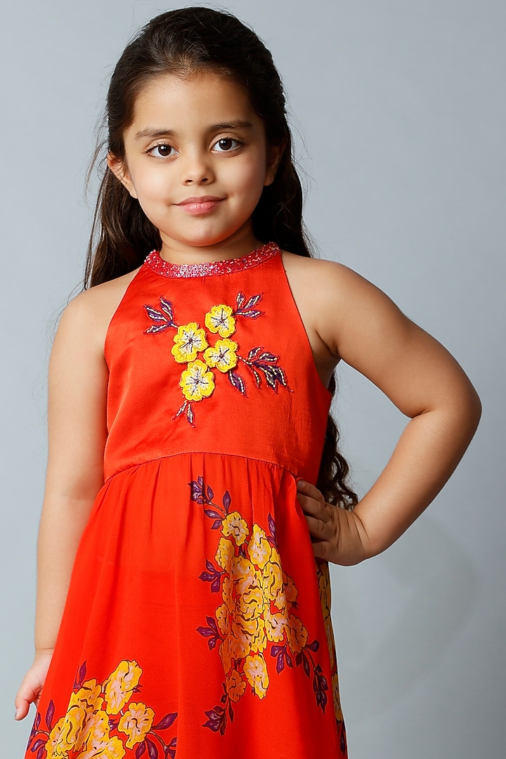 Red Floral Printed Sharara Set For Girls by Adah Kidswear at Pernia's Pop Up Shop