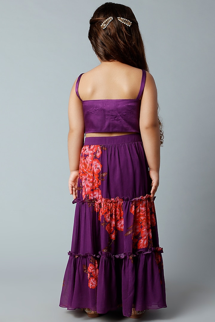 Midnight Purple Embroidered Lehenga Set For Girls by Adah Kidswear at Pernia's Pop Up Shop