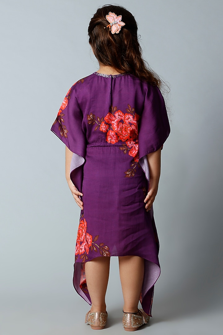 Midnight Purple Embroidered Kaftan For Girls by Adah Kidswear at Pernia's Pop Up Shop