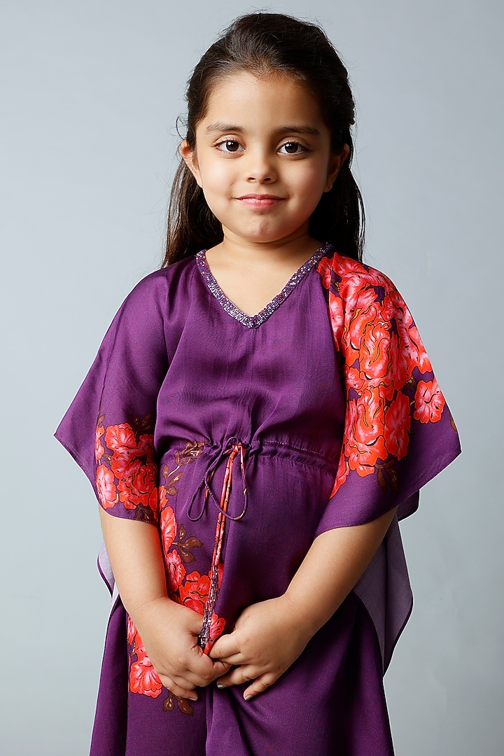 Midnight Purple Embroidered Kaftan For Girls by Adah Kidswear at Pernia's Pop Up Shop