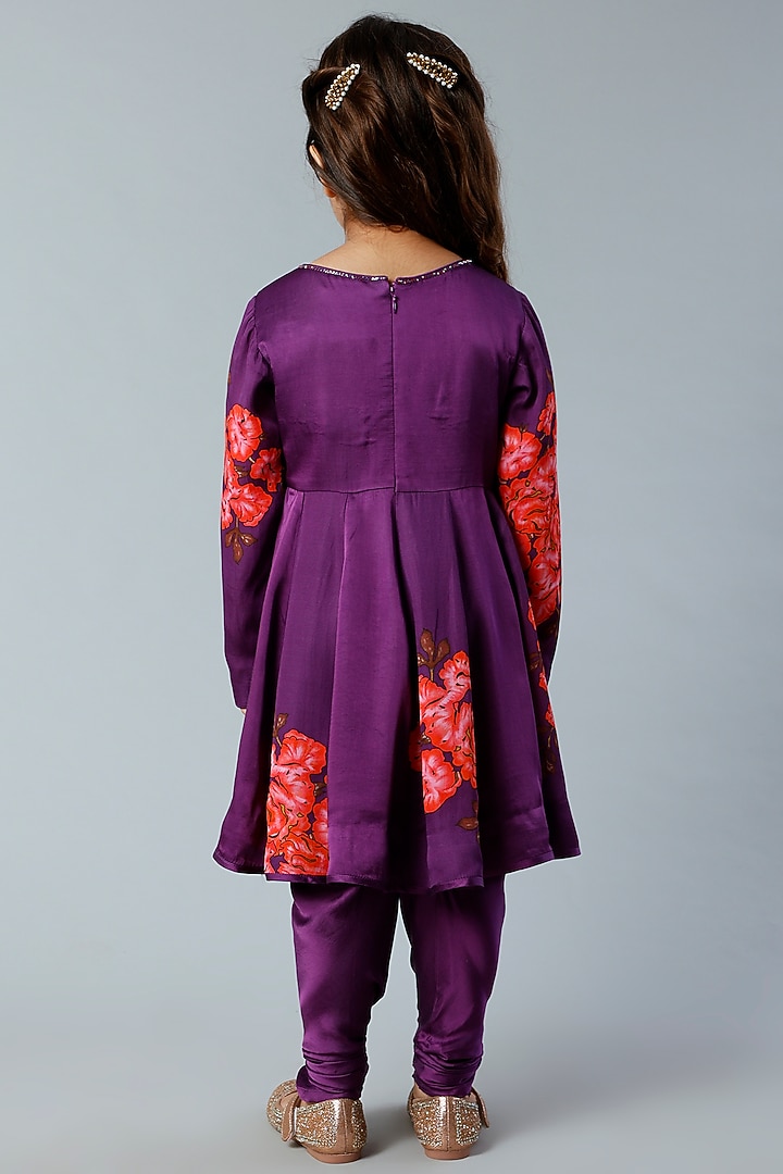 Midnight Purple Embroidered Anarkali Set For Girls by Adah Kidswear at Pernia's Pop Up Shop