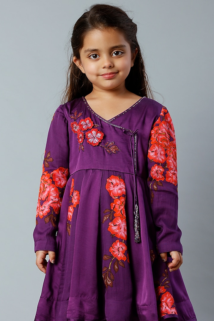 Midnight Purple Embroidered Anarkali Set For Girls by Adah Kidswear at Pernia's Pop Up Shop