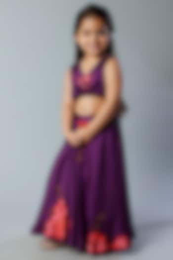Midnight Purple Printed Lehenga Set For Girls by Adah Kidswear
