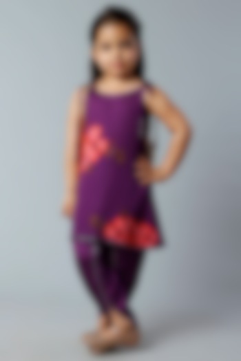 Midnight Purple Printed Dhoti Set For Girls by Adah Kidswear