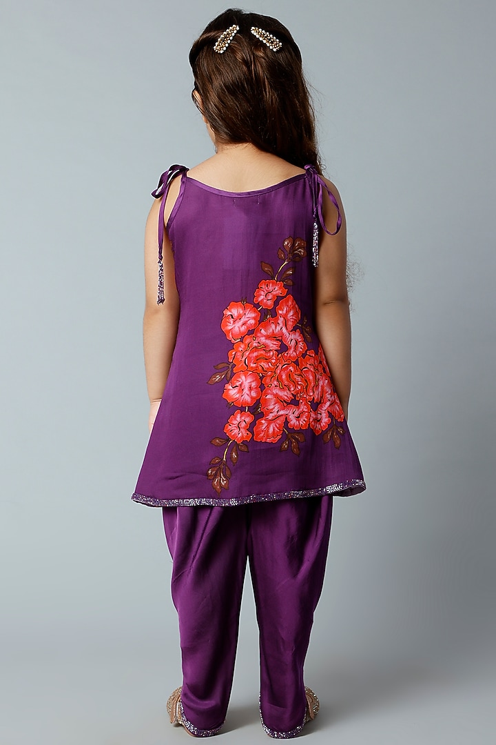 Midnight Purple Printed Dhoti Set For Girls by Adah Kidswear at Pernia's Pop Up Shop
