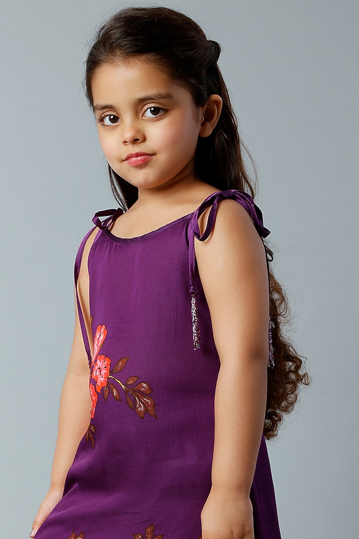 Midnight Purple Printed Dhoti Set For Girls by Adah Kidswear at Pernia's Pop Up Shop