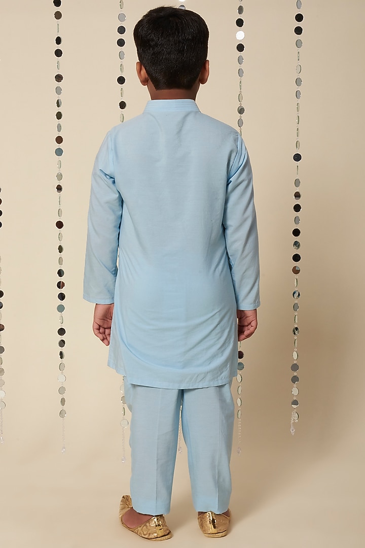 Powder Blue Embroidered Kurta Set For Boys by Adah Kidswear at Pernia's Pop Up Shop