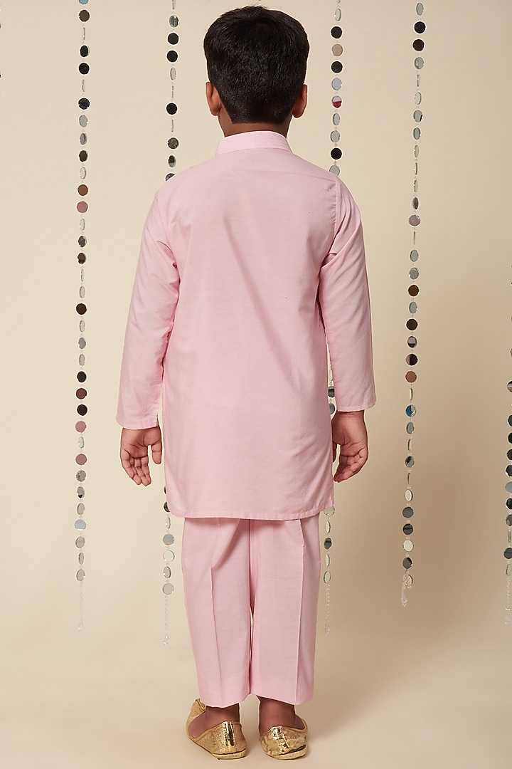 Light Pink Embroidered Kurta Set For Boys by Adah Kidswear at Pernia's Pop Up Shop