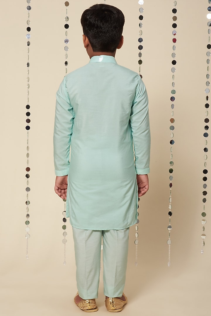 Mint Green Embroidered Kurta Set For Boys by Adah Kidswear at Pernia's Pop Up Shop