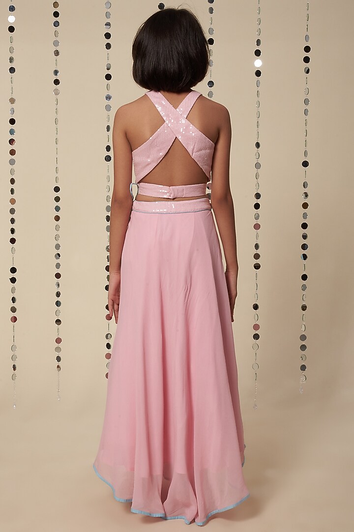 Light Pink Embroidered Lehenga Set For Girls by Adah Kidswear at Pernia's Pop Up Shop