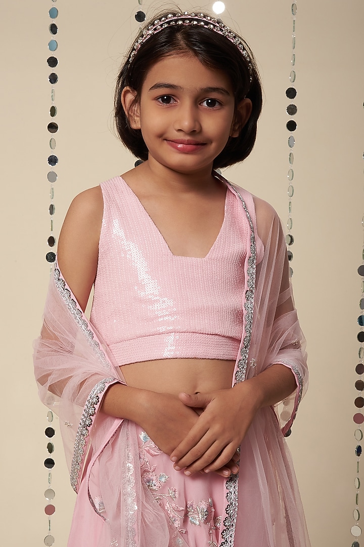 Light Pink Embroidered Lehenga Set For Girls by Adah Kidswear at Pernia's Pop Up Shop