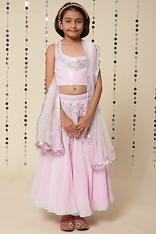 Lilac Embroidered Lehenga Set For Girls by Adah Kidswear