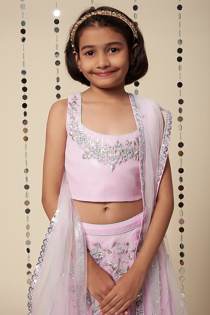 Lilac Embroidered Lehenga Set For Girls by Adah Kidswear at Pernia's Pop Up Shop
