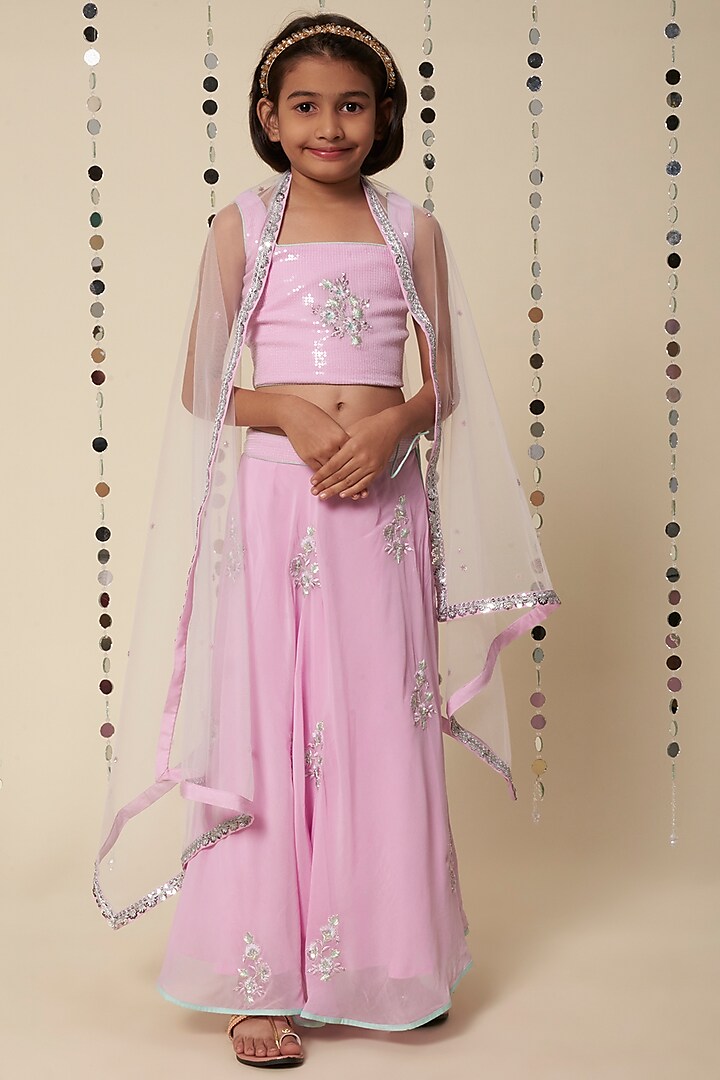 Lilac Lehenga Set With Embroidery For Girls by Adah Kidswear