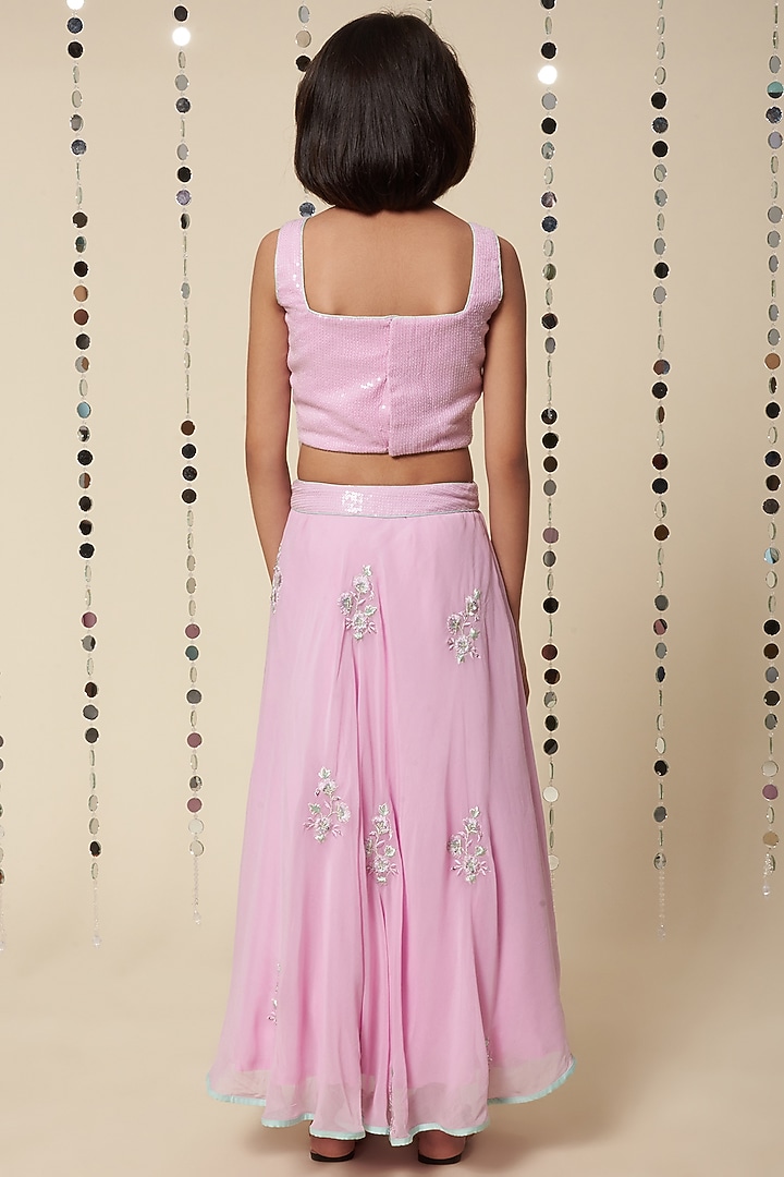 Lilac Lehenga Set With Embroidery For Girls by Adah Kidswear at Pernia's Pop Up Shop