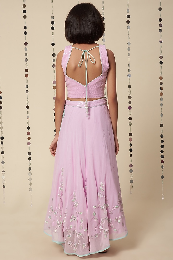 Lilac Georgette Lehenga Set With Embroidery For Girls by Adah Kidswear at Pernia's Pop Up Shop