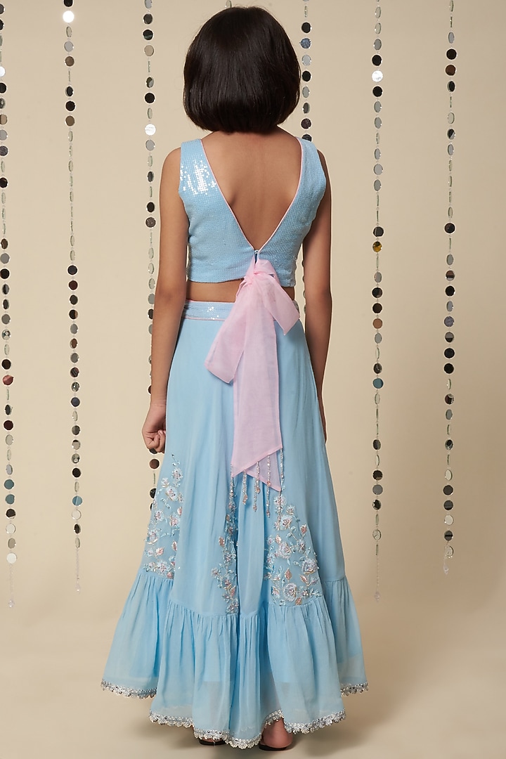 Powder Blue Embroidered Lehenga Set For Girls by Adah Kidswear at Pernia's Pop Up Shop