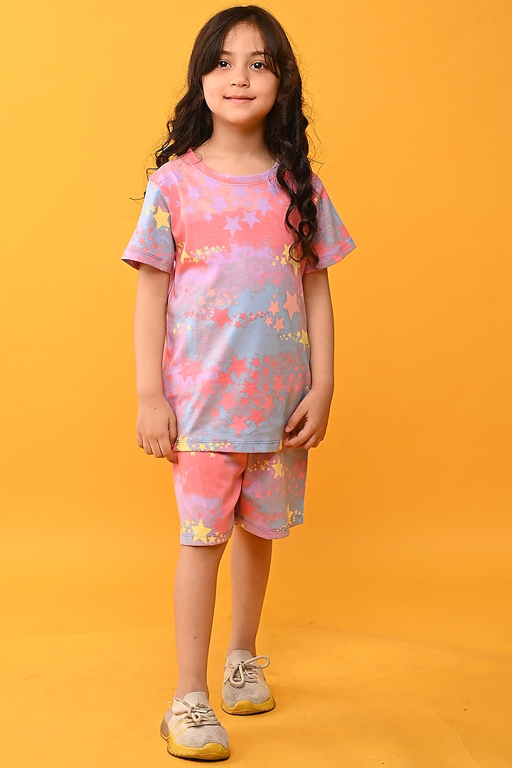 Pink Cotton Printed Night Suit Set For Girls by Anthrilo