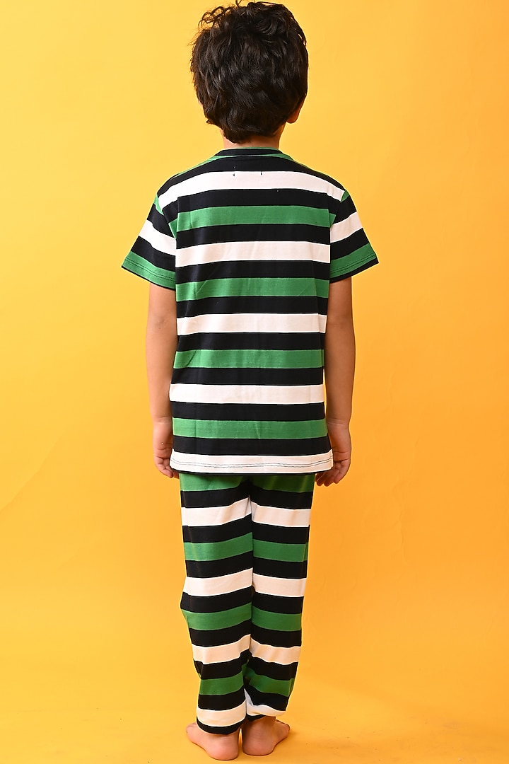 Navy & Green Cotton Jersey Printed Night Suit Set For Boys by Anthrilo at Pernia's Pop Up Shop