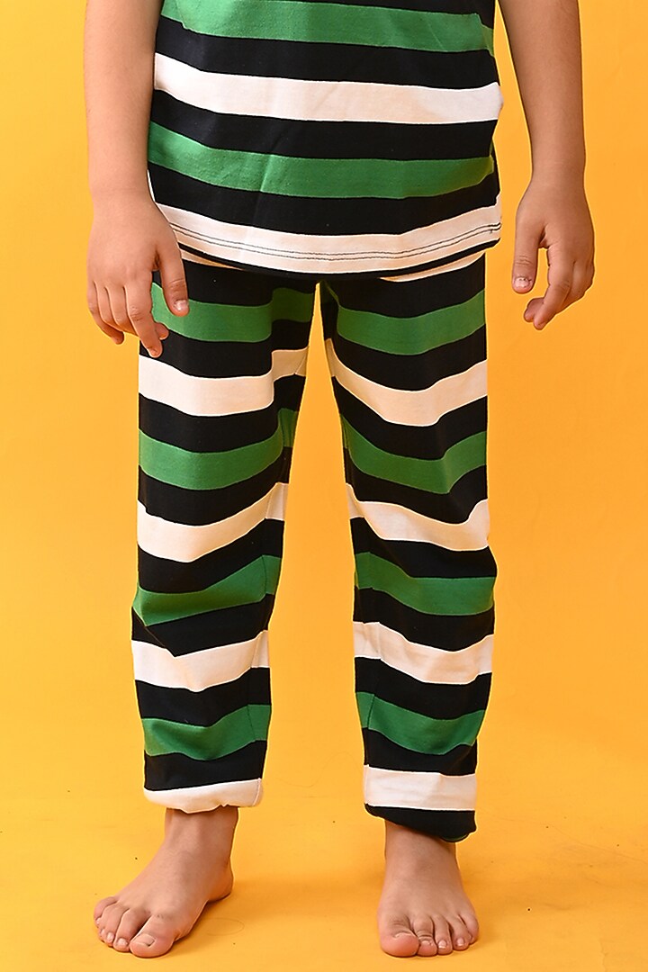 Navy & Green Cotton Jersey Printed Night Suit Set For Boys by Anthrilo at Pernia's Pop Up Shop