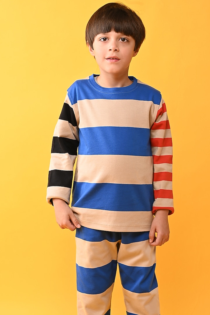 Blue Cotton Jersey Printed Night Suit Set For Boys by Anthrilo at Pernia's Pop Up Shop