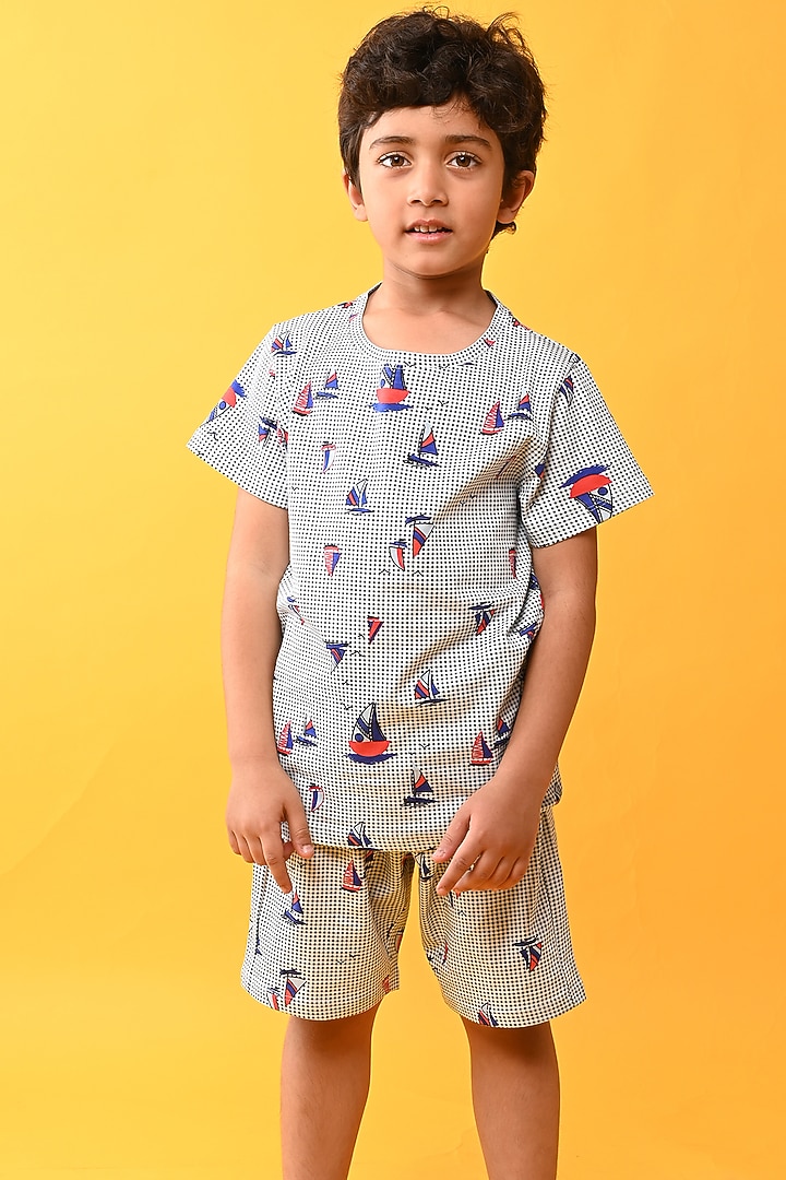 Blue Cotton Jersey Printed Night Suit Set For Boys by Anthrilo at Pernia's Pop Up Shop