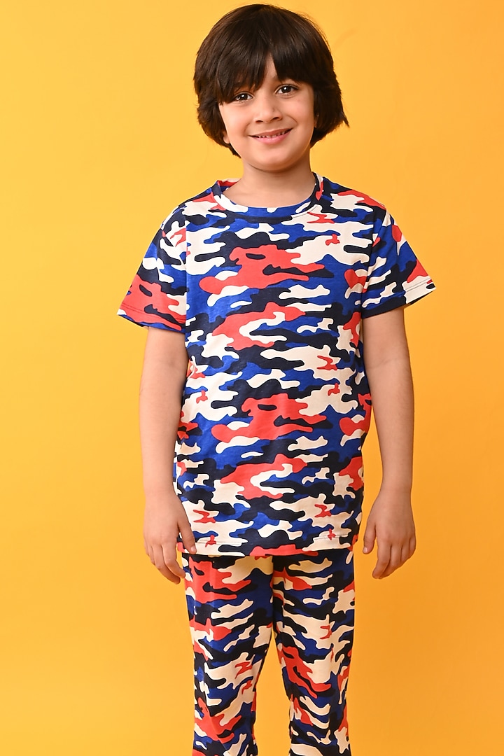 Blue Cotton Jersey Printed Night Suit Set For Boys by Anthrilo at Pernia's Pop Up Shop